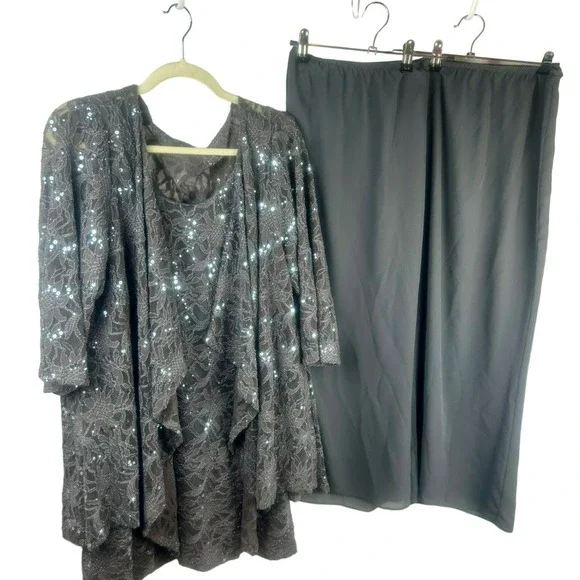 Ursula of Switzerland 3 Piece Set Women Plus 20W Gray Pants Sequin Wedding Event